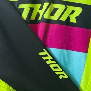 Thor Neon Yellow and Pink Graphic Motocross Shirt - Youth Size Large